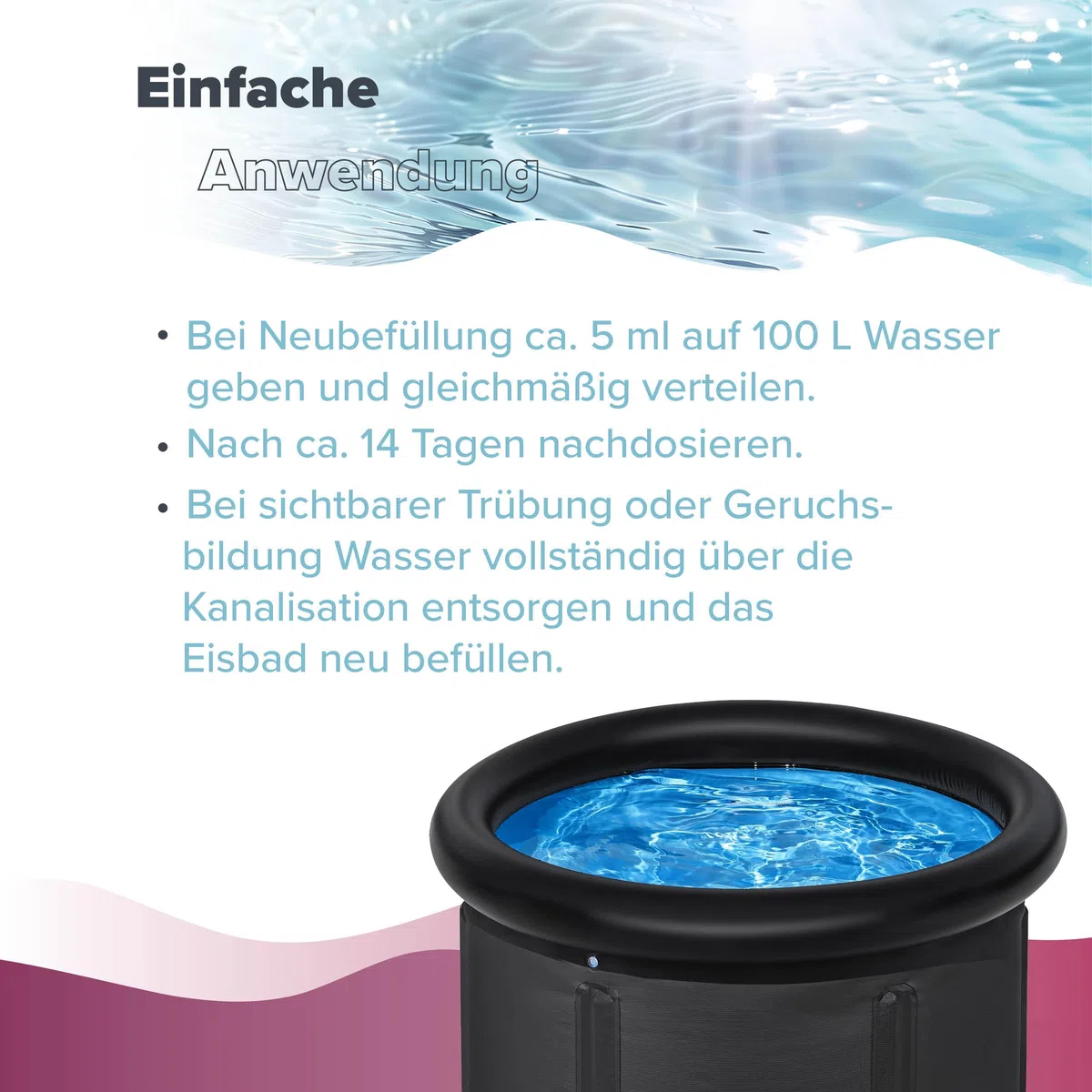 BAYZID 1 L Eisbad Wasserpflege ohne Chlor - Hygiene & Klarwasser für Eisbäder, Kaltwasserbecken & Eistonnen - Chlorfrei & Duftstofffrei - Effektive Anti-Bakterien-Formel - Einfache Dosierung