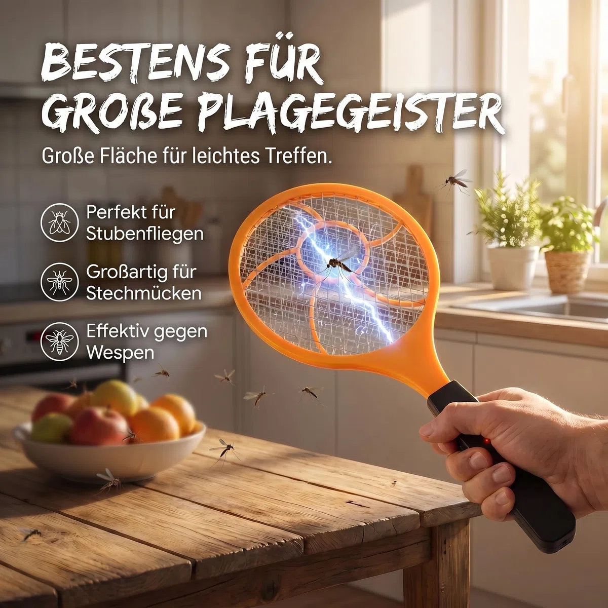 Elektrische Fliegenklatsche Elektro Fliegenfänger Insektenvernichter Mückenklatsche - Testsieger Kundenzufriedenheit (Set: 3 Stück)