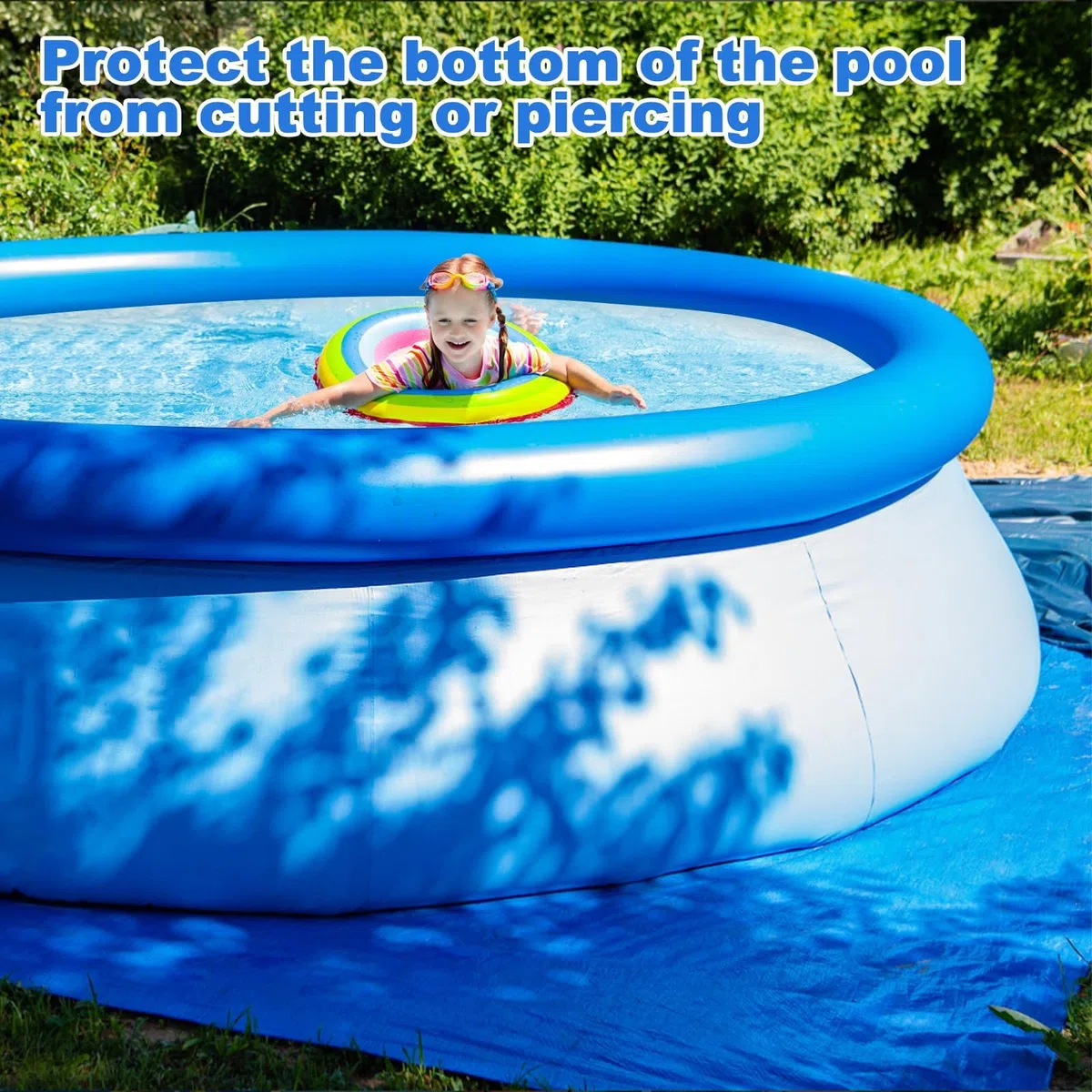 YEXEXINM Pool Bodenplane 335 x 335 cm, quadratische Pool Unterlage reißfest Poolmatten Schutzboden wasserdichte Poolunterlage Faltbarer Bodenschutzplane für Aufstellpools bis Ø 305 cm