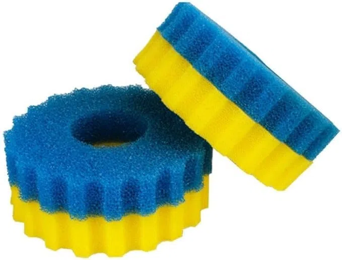 CPF-2500 Teichfilter Schwämme – Biologische Filterschaum Pads für CPF Druckteichfilter, Effiziente Teichfilter Medien, Dual-Dichte Schwamm Ersatz (2 x Gelbe Fein- & 2 x Blaue Grob-Schwämme, Ø 23 cm)