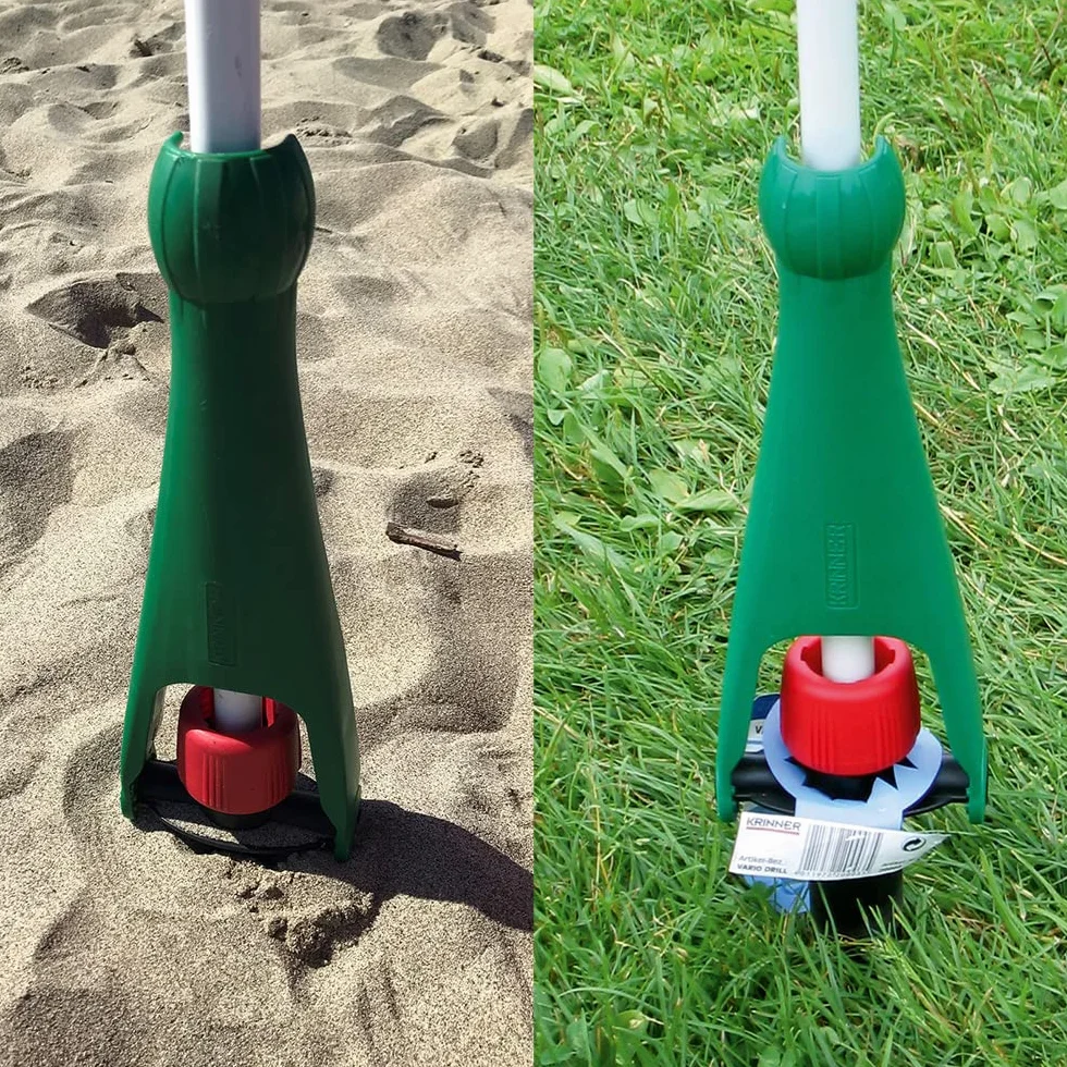 Krinner Vario Drill Sonnenschirmständer Sonnenschirmhalter Bodendübel schwarz für Strand Erde Wiese Garten Freizeit und Camping Made in Germany, 20006