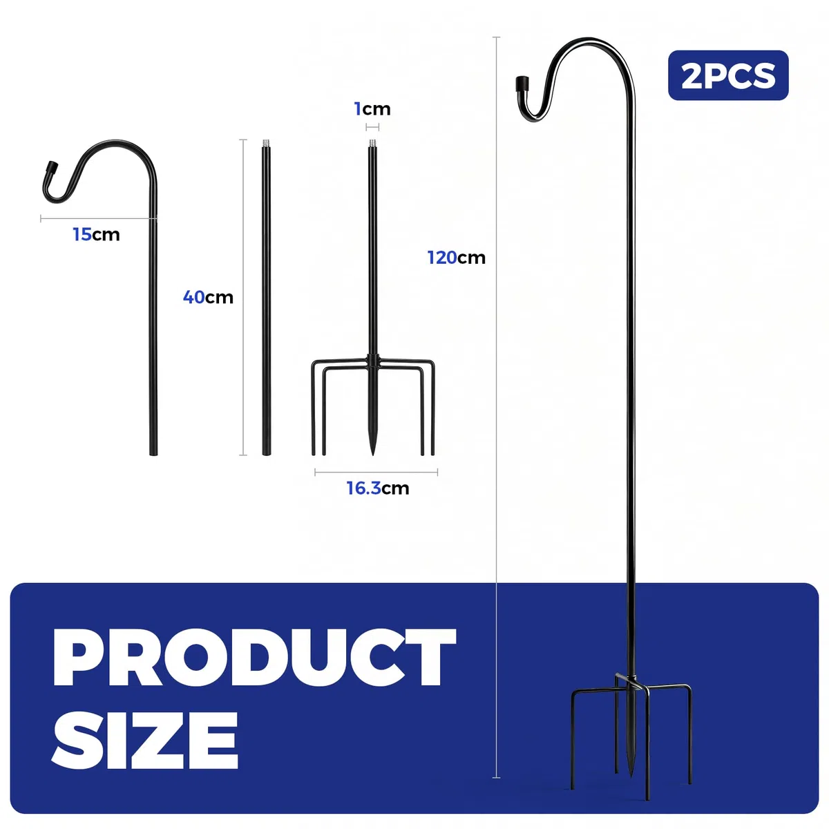 Garden Schäferhaken 2 Stück 120 cm Metallstangen Garten Höhenverstellbar Geeignet für laternenhalter Blumenampeln Pflanzkörbe Windspiele vogelhausständer