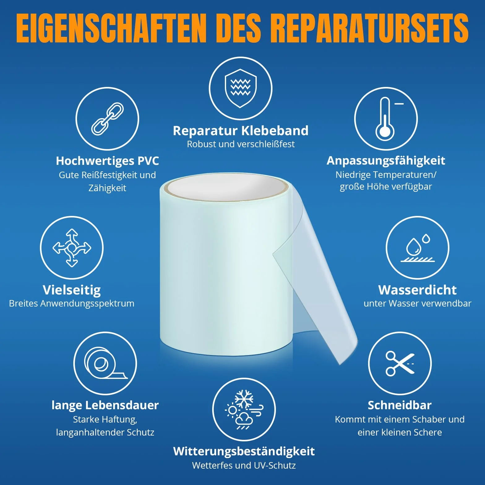 Pool Reparaturset, Transparentes Unterwasser Klebeband 10cm x 250cm, Pool Flicken Selbstklebend Wasserdichtes Flex Tape, PVC Abdichtband Kann Als Ersatz für Kleber,Dichtmittel Verwendet Werden