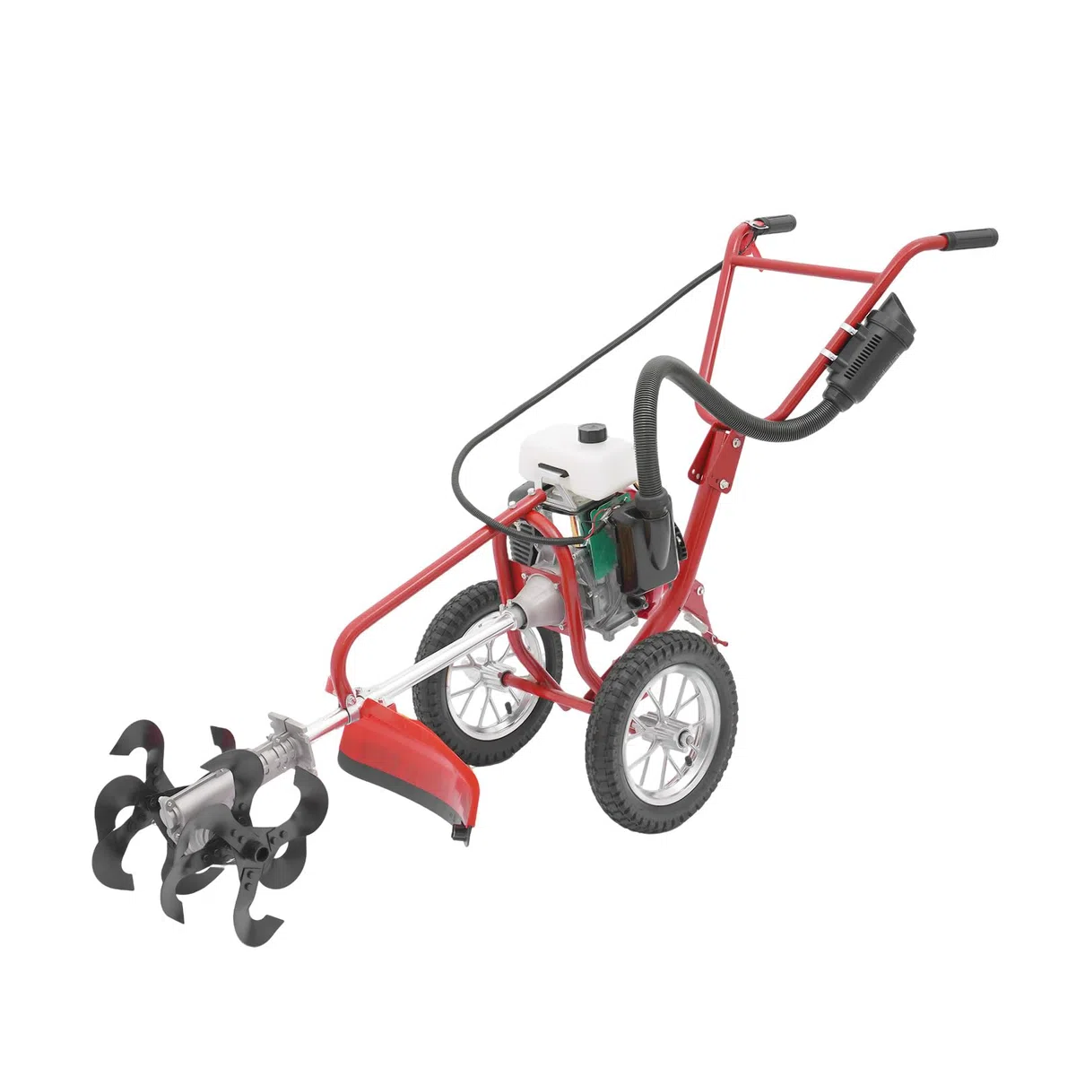 4PS 63cc benzinbetriebener Motorhacke, Garten-Motorhacke, Bodenbearbeitungsmaschine mit Seilzugstarter, 10 cm Arbeitstiefe, luftgekühlt, geeignet für die Bodenbearbeitung in Gärten und auf Feldern