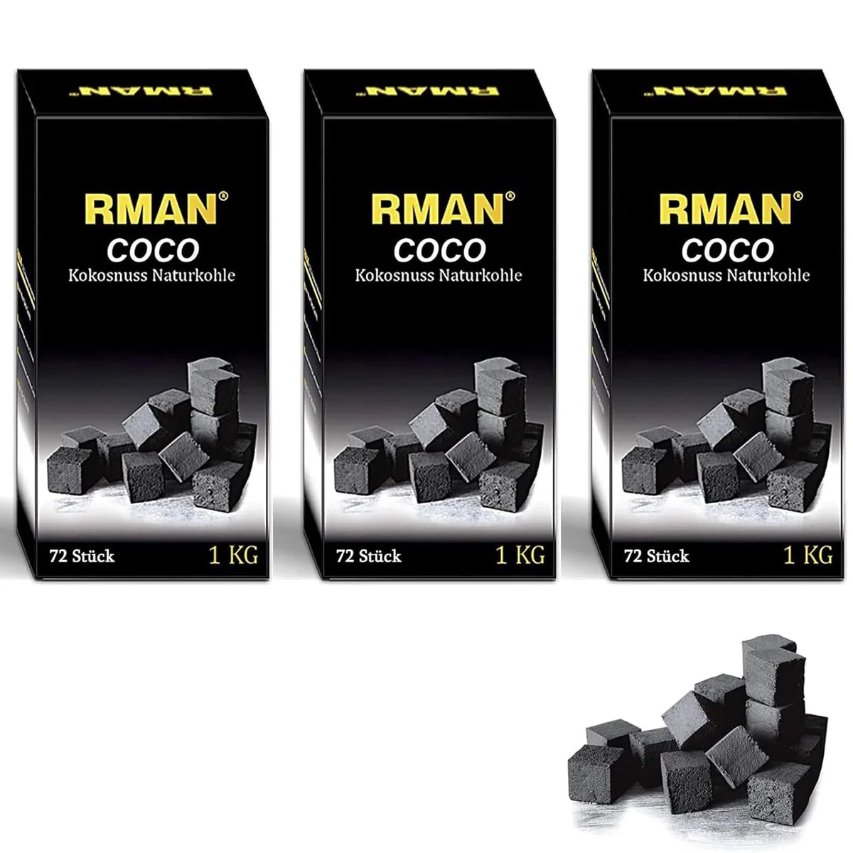 RMAN 3KG Coconut Shell Charcoal, Shisha Kohle, Shisha Naturkohle Kokosnuss - BBQ Hochwertige Kokosnuss Kokos Coal Briketts mit Langer Brenndauer