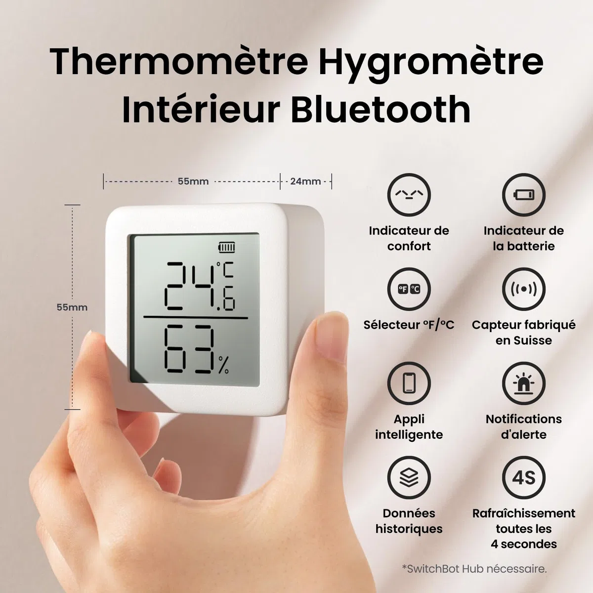 SwitchBot Thermometer Hygrometer Innen, Digital Hygrometer Bluetooth Thermo-Hygrometer mit APP, Taupunkt/VPD/Absolute Feuchtigkeitssensor (3er-Pack)