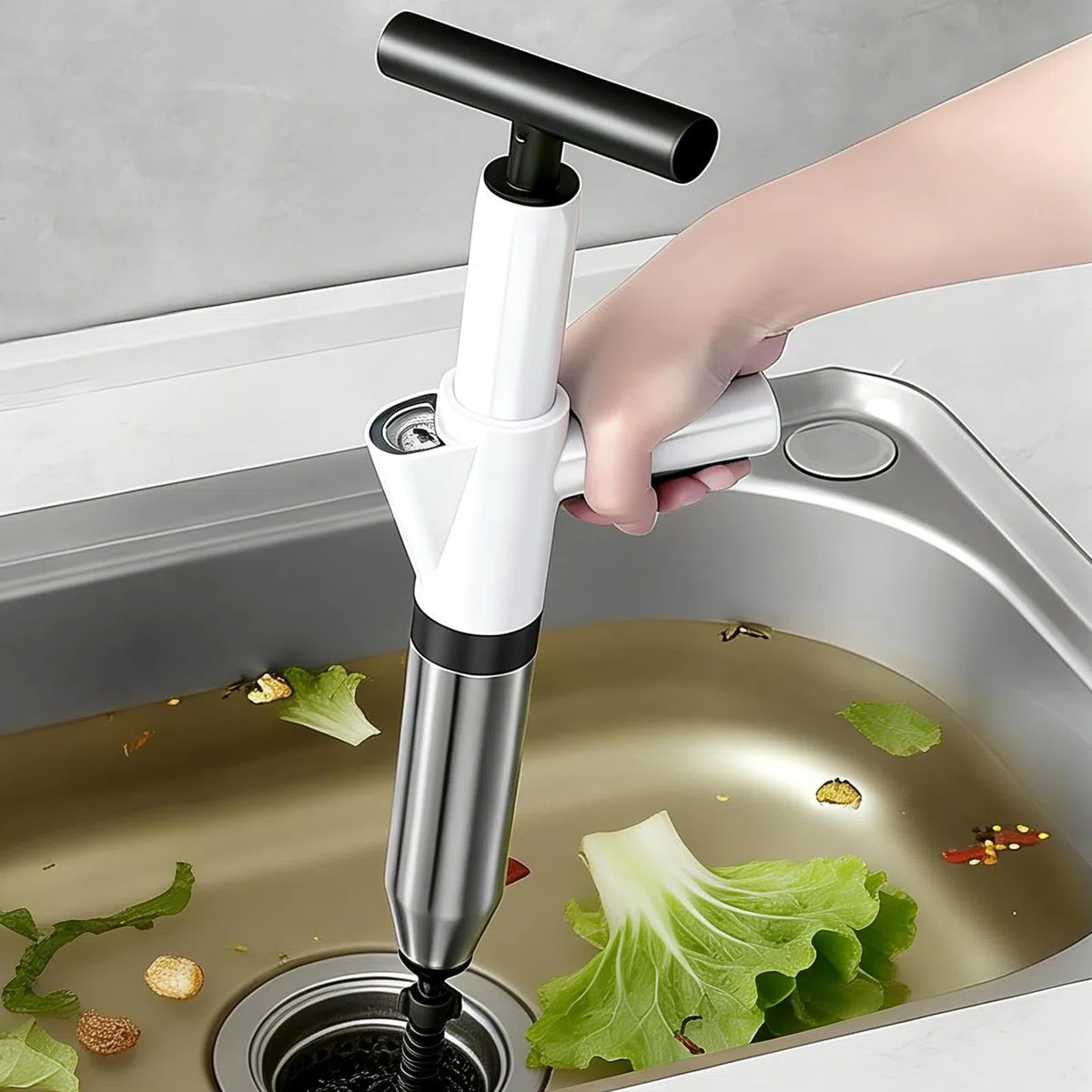 Hochdruck Abflussreiniger Pumpe,Toiletten Pömpel Abflussreiniger Pumpe, Pressluft Rohrreiniger, Rohrreiniger Druckluft Für Waschbecken, Toiletten, Badezimmer, Dusche, Küche, Weißer