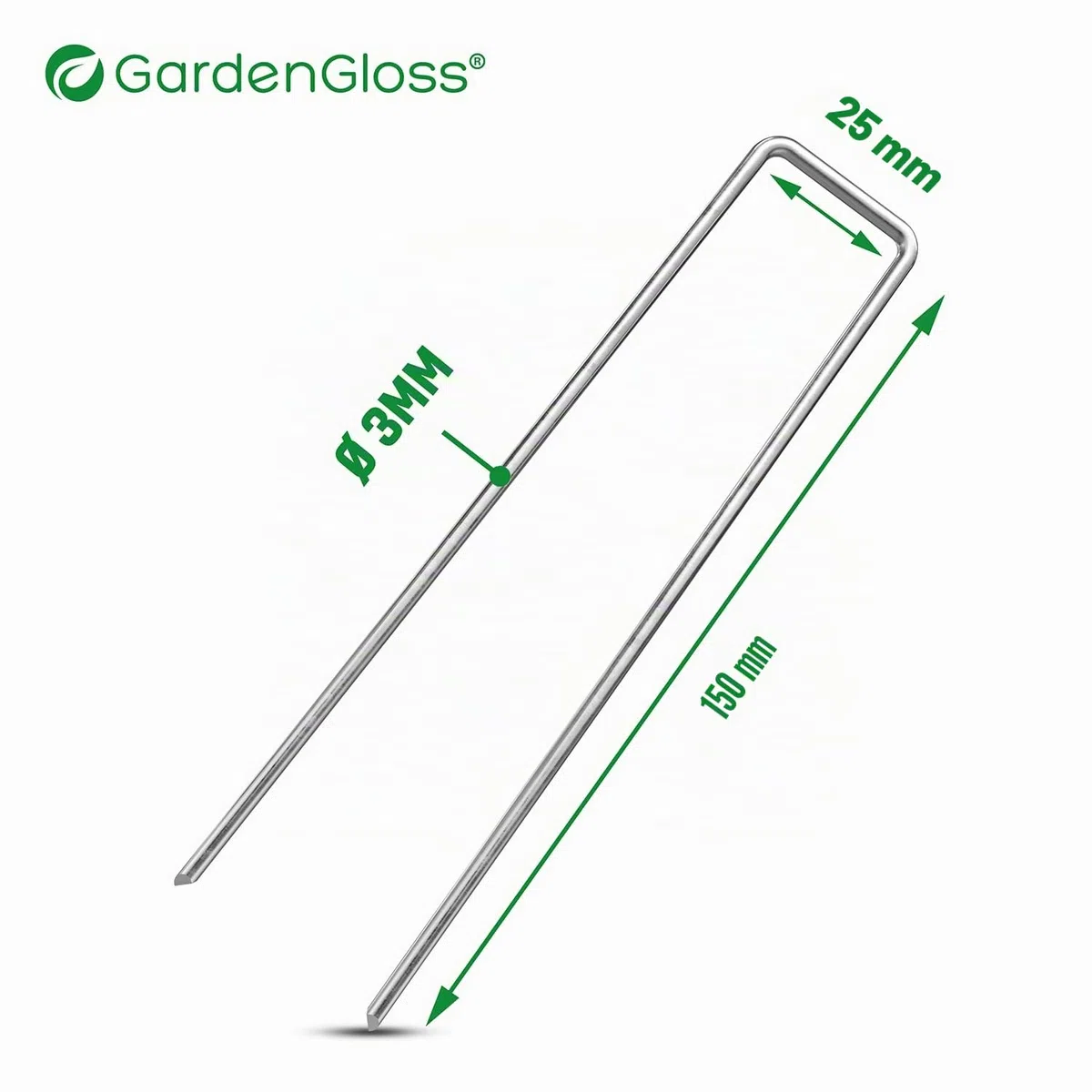 GardenGloss Rostfreie Erdanker aus Stahl (100 Stück) - 150 x 25 mm, Ø 3 mm | Stabile Bodenanker für Unkrautvlies - Gartenvlies - Zaun & Camping