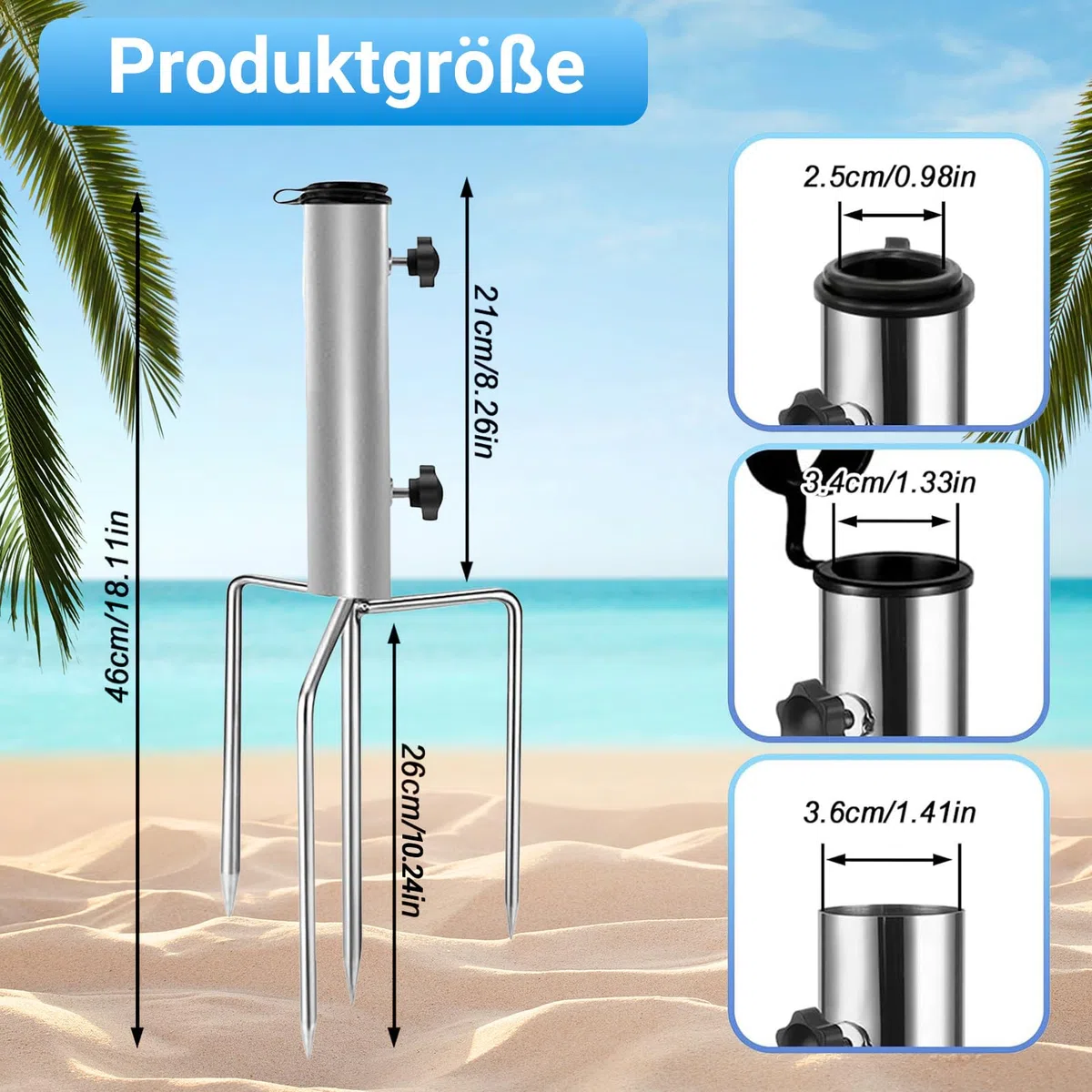 GOZYLA Sonnenschirmständer mit Rasendorn Schirmständer 4 Zinken: Sonnenschirmhalter Spikes Klein Fuß Terrassenschirm Stahlanker Fahrbar Sonnenschirmfuß für Außenbereich Gras Sand Strand