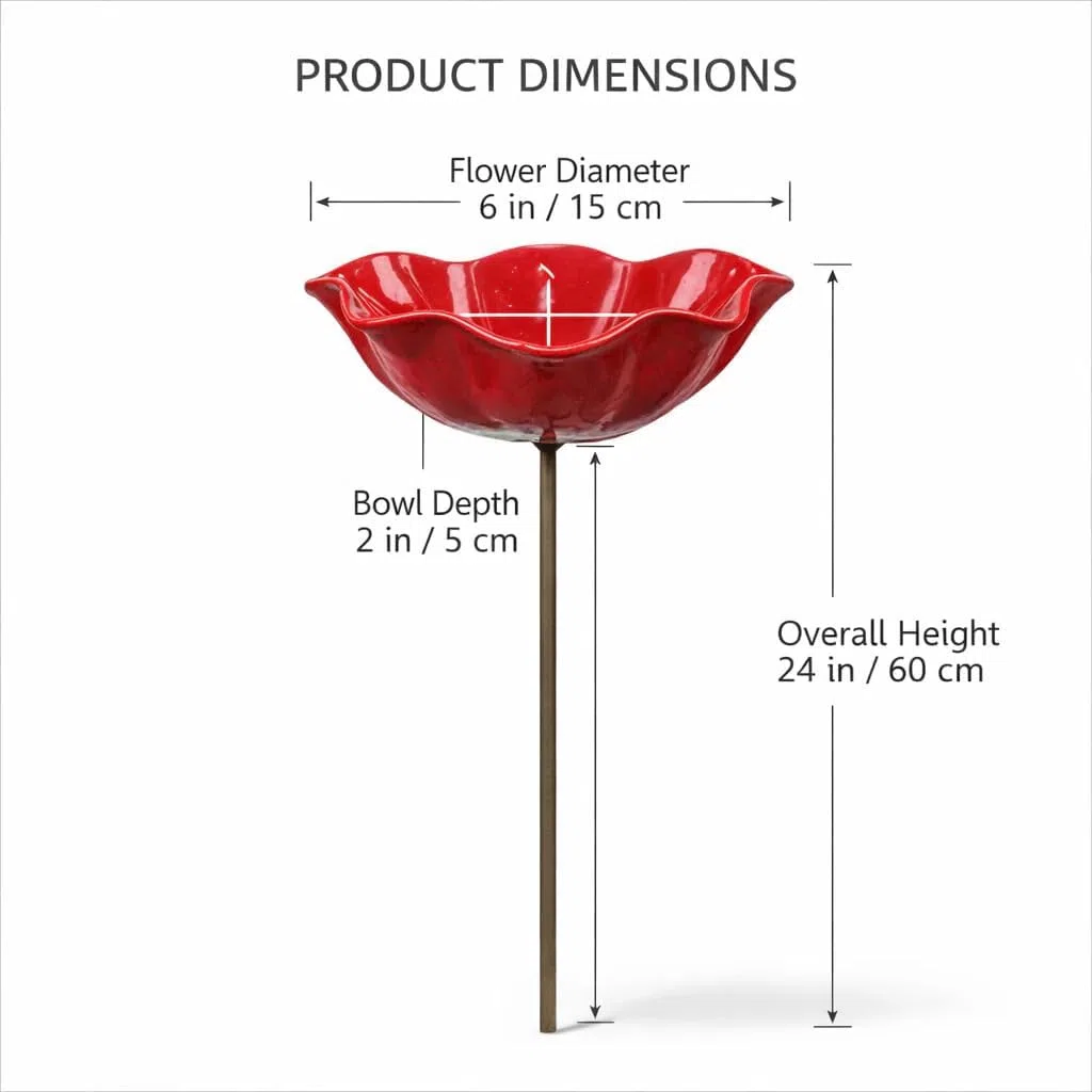 2Stück Vogeltränke Blume Winterfest Futterstation Vögel,Insektentränke Blumes Für Den Garten,Vogeltränke Metall Gartenstecker,Bienentränke Gartens Für Bienens,Futterschale, Für Rasen (2Pcs Rot)