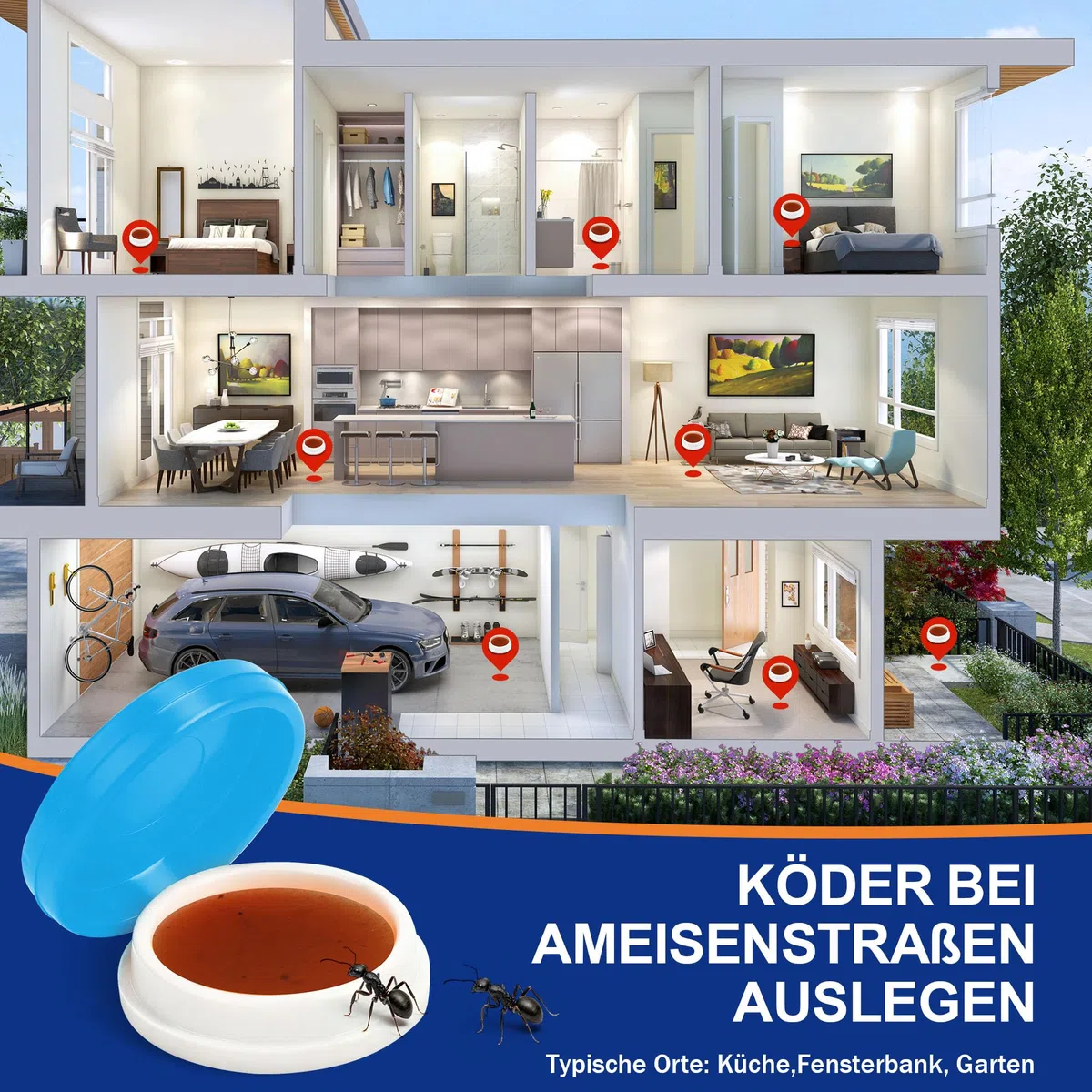 96 Stück Ameisenfänger Köder, geeignet für den Innen- und Außenbereich, langanhaltend und effektiv, einfacher Reinigung