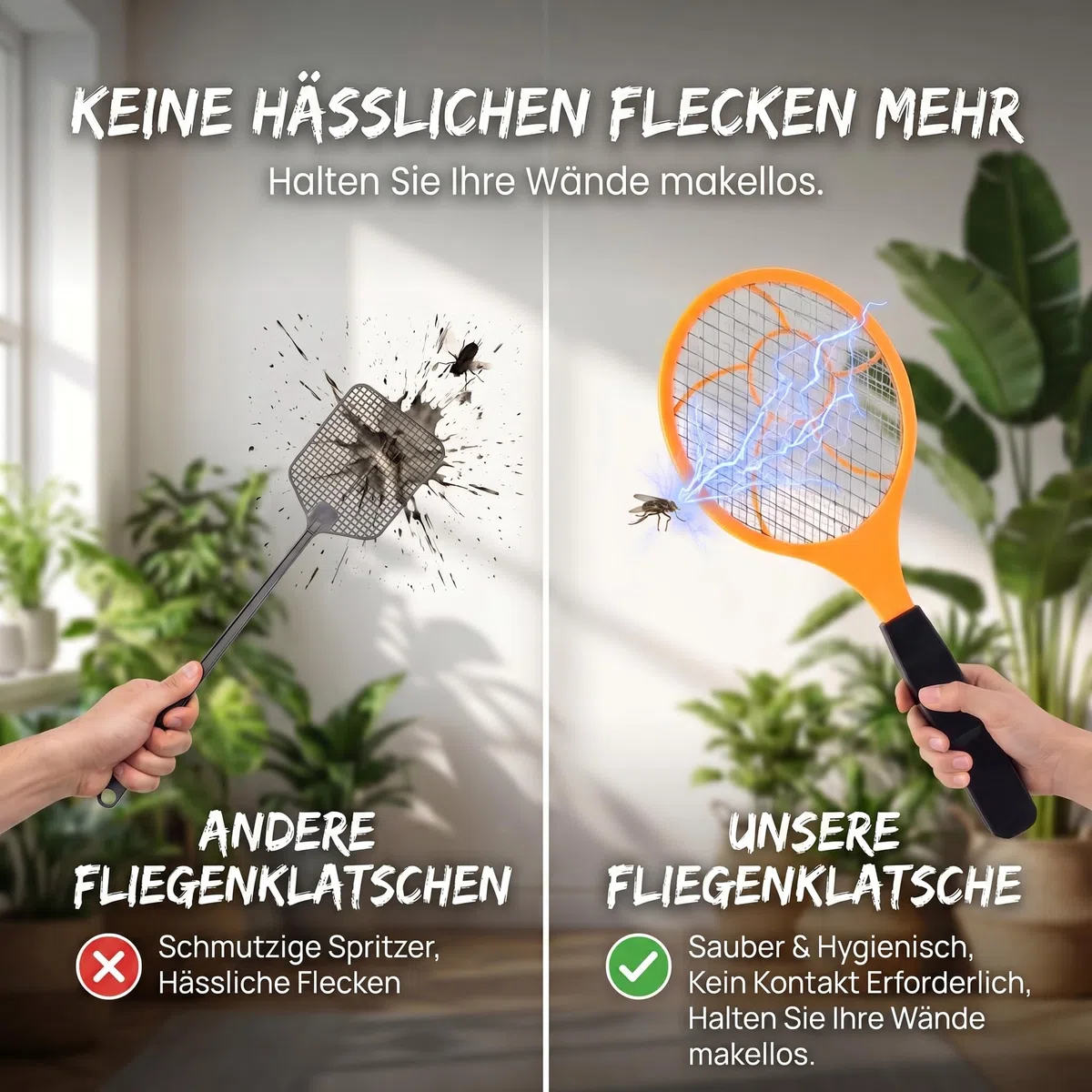 Elektrische Fliegenklatsche Elektro Fliegenfänger Insektenvernichter Mückenklatsche - Testsieger Kundenzufriedenheit (Set: 3 Stück)
