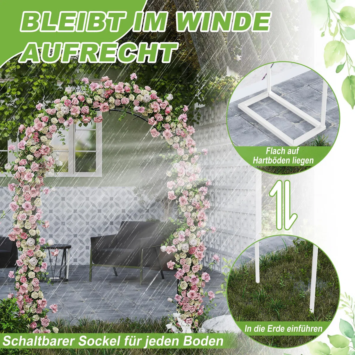 XMTECH Torbogen Rankhilfe, Gartenbogen aus Metall, 192x38x240cm, Stabiler Rosenbogen mit Bodenplatten, Rankhilfe für Kletterpflanzen, Rankbogen für Garten, Hochzeit & Feiern, wetterfest, Weiß