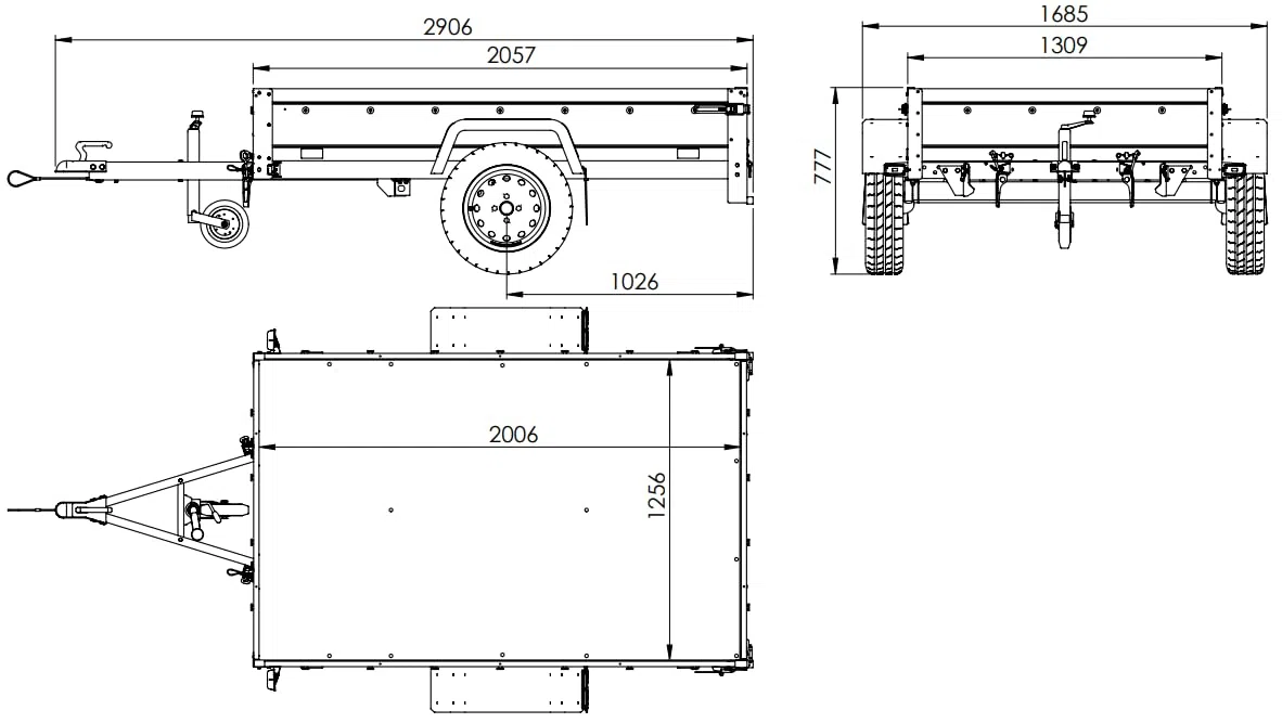 Großer Anhänger bis 750 kg Garden Großer Anhänger bis 750 kg Garden Trailer 201 Kipp mit Jockey-Rad, Gitterseiten und flachen Plane, Trailer 201 Kipp mit Jockey-Rad