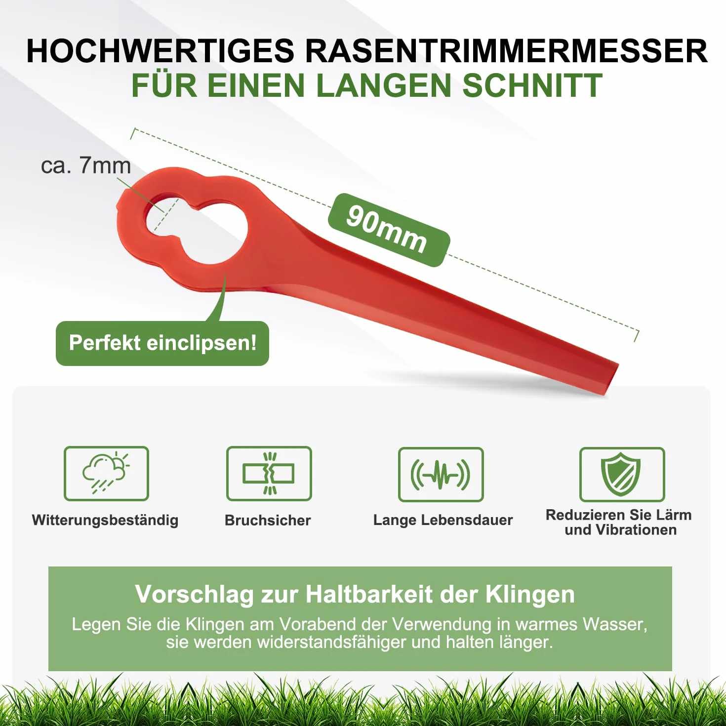 100 Stück PA6 Ersatzmesser-Set Rasentrimmer-Zubehör Kompatibel mit Einhell Rasentrimmer GE-CT 18 Li, GC-CT 18/24 Li, BG-CT 18 Li, RG-CT 18 Li, Kunststoffmesser Kompatibel mit Einhell Akku-Rasentrimmer