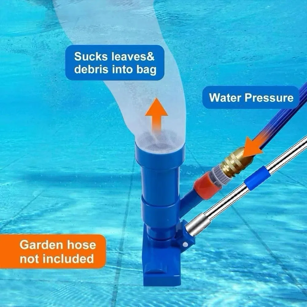 Poolsauger Bodensauger, Pool Reinigung Bodensauger mit Teleskopstange 180cm, Staubsauger Unterwasser mit Laubsack & Putztuch, Reinigungsbürste für Schwimmbad, Teich, Whirlpool, Bad und Spa