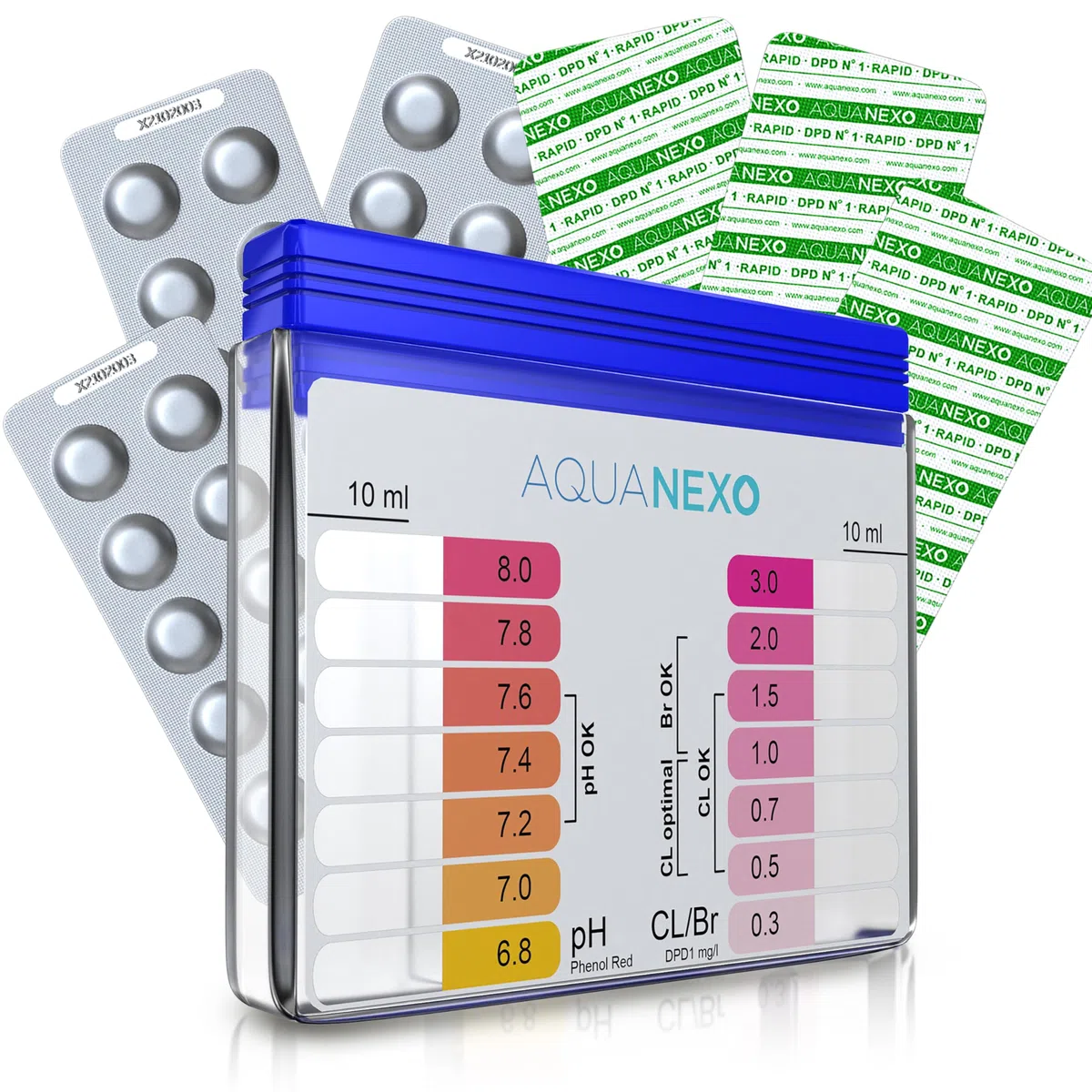 Pool Tester pH und Chlor inkl. 60 Pool Testtabletten, Pooltester, Pool Wassertester, Schütteltester Pool ph Tester, Pool Tester Chlor und pH für Schwimmbad, Planschbecken, Whirlpool