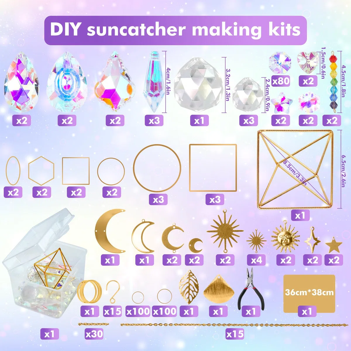 400 Stück Sonnenfänger Kristall Bastelset Erwachsene DIY Basteln Mond Sonne Suncatcher Fenster Windspiel Fensterdeko Anhänger Lichtfänger Prisma für Zuhause Büro Garten Weihnachten Tag Hochzeit Deko