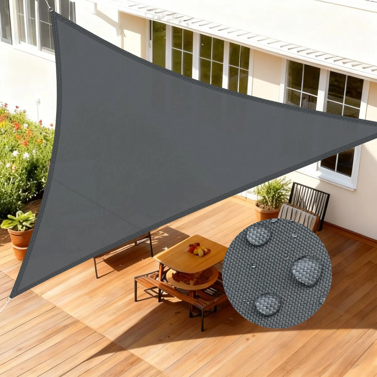 LOVE STORY Sonnensegel Dreieckig 3x3x3m Wasserdicht Segeltuch Sonnenschutz Windschutz PES mit 95% UV-Schutz für Balkon, Garten, Terrasse (Anthrazit)