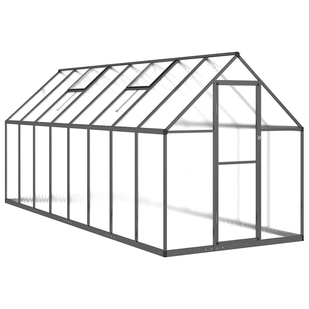 Gewächshaus 445x169x195 cm mit Fundamentrahmen Anthrazit Alu Treibhaus Pflanzenhaus Gartenhaus für Anzucht