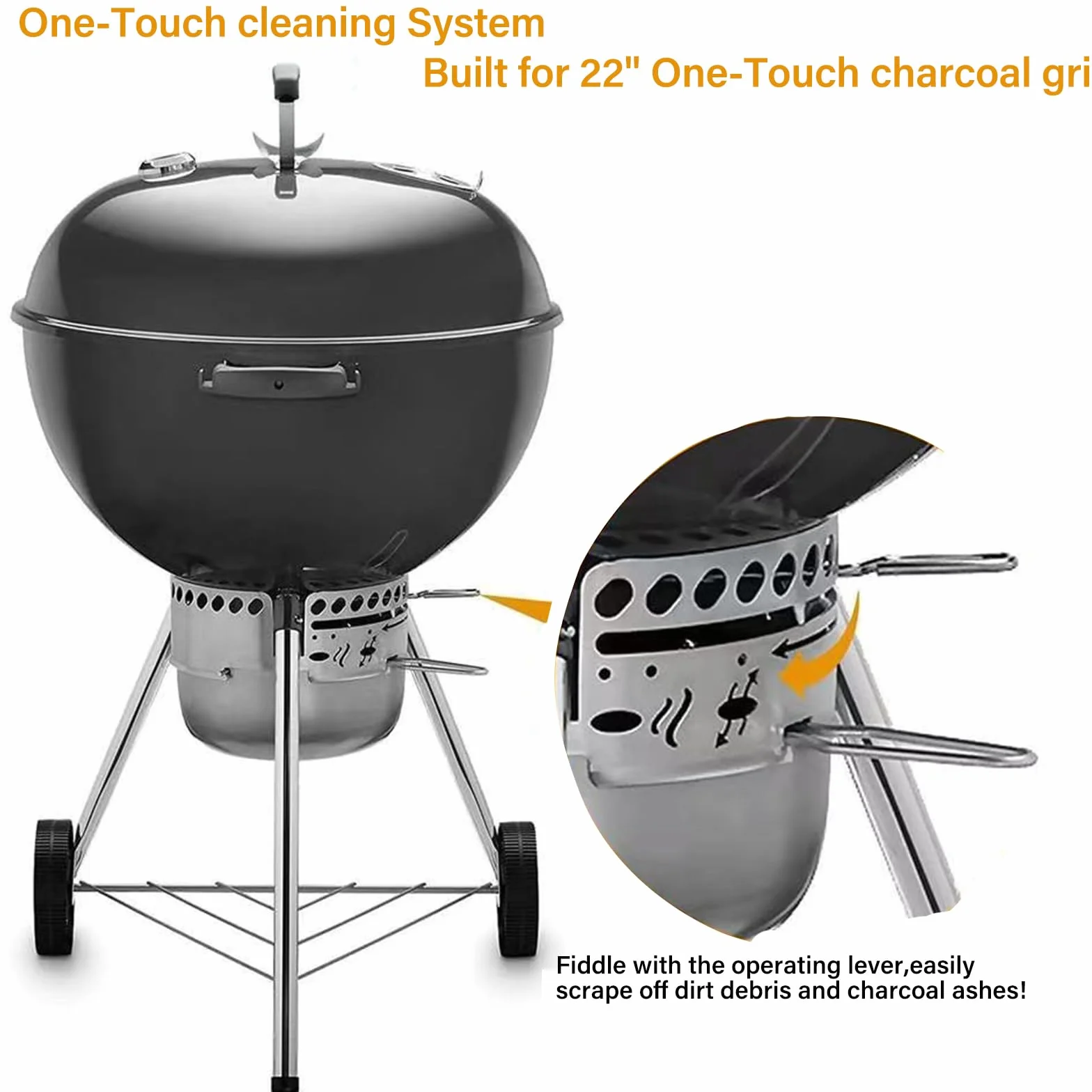 2 Set 18-1/2 Zoll One-Touch Reinigungssystem Kit für Weber Ersatzteil für Kugelgrill,Kettle One Touch-Reinigungsset,Für Weber Holzkohlegrill Reinigungssystem Kit