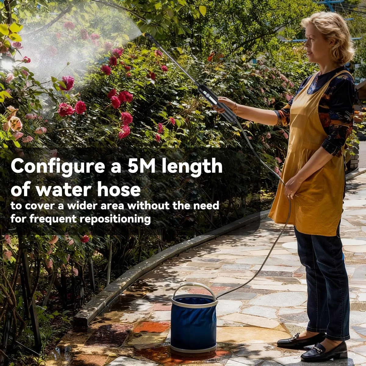 5 Meter lange, flexible elektrische Gartenspritze mit schwarzem, wasserdichtem Griff zum Bewässern von Blumen und Versprühen von Pflanzenschutzmitteln (eingebauter Akku: 2000 mAh)