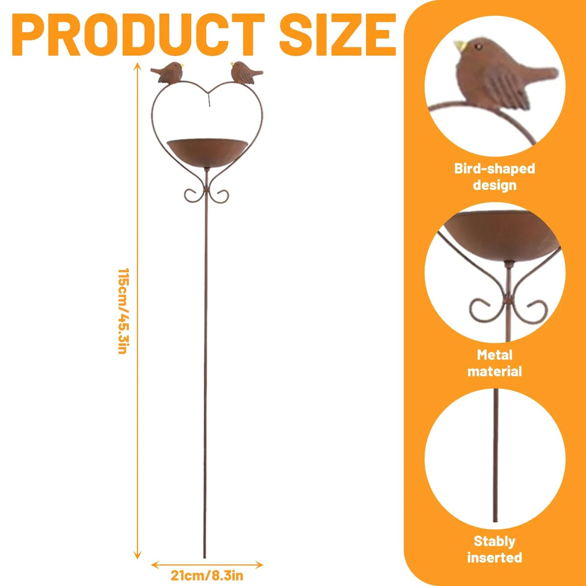 Gartendeko Rost Vogeltränke Stehend,Vogelbad Garten Gartenstecker Rost Bienentränke Metall Insektentränke Rostdeko Gartendeko für Draußen Wetterfest Wassertränke für Vögel Beetstecker Topfstecker (B)