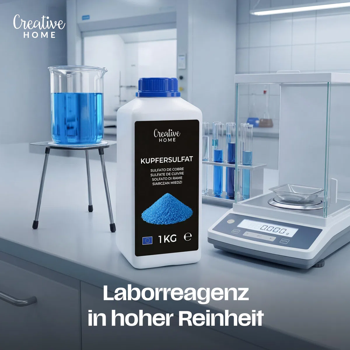 Creative Home Kupfersulfat Pentahydrat 1kg Kupfervitriol ohne Antibackmittel | Kupfer(II)-sulfat-5-hydrat für Labor, Kristallzucht, Experimente, Verkupfern