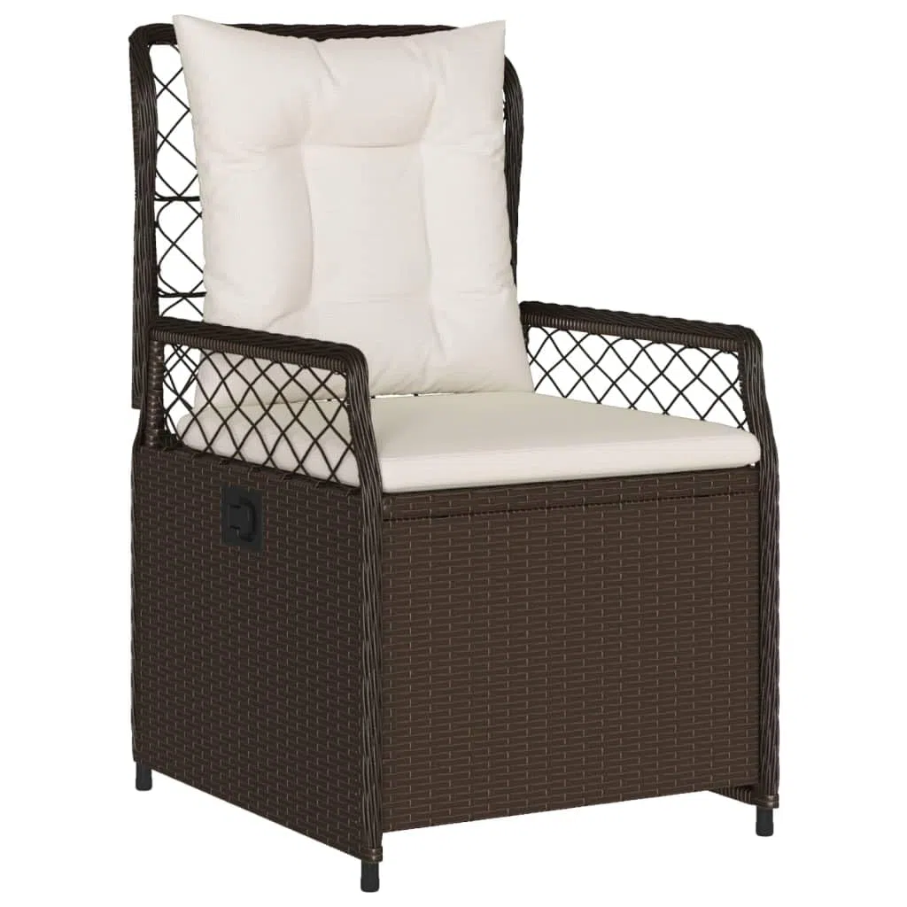 5-TLG. Garten-Essgruppe mit Kissen aus Braunem Poly Rattan, Outdoor Esstischgruppe mit Verstellbarer Rückenlehne und Abnehmbaren Bezügen, Wetterfeste PE Rattan Möbel