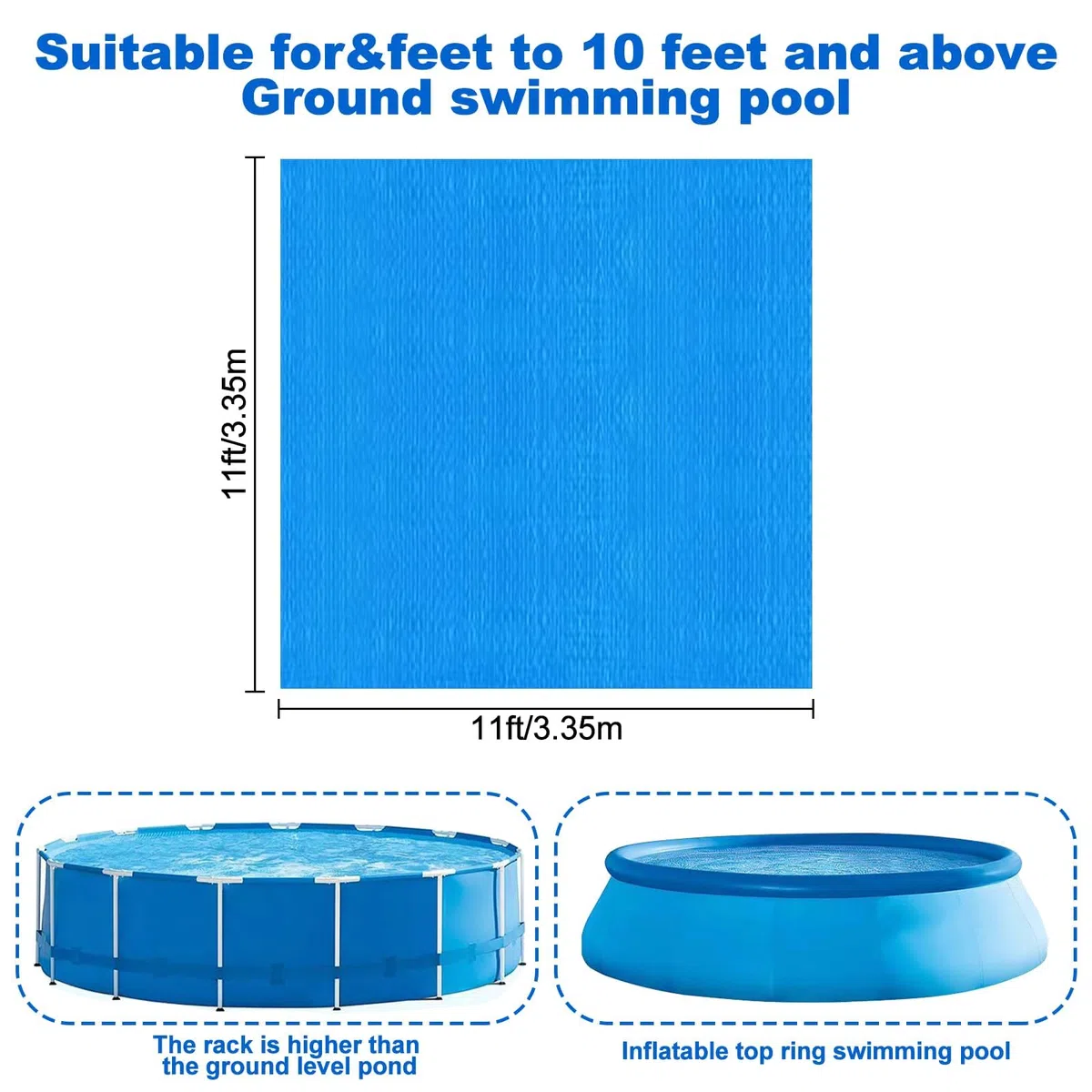 YEXEXINM Pool Bodenplane 335 x 335 cm, quadratische Pool Unterlage reißfest Poolmatten Schutzboden wasserdichte Poolunterlage Faltbarer Bodenschutzplane für Aufstellpools bis Ø 305 cm