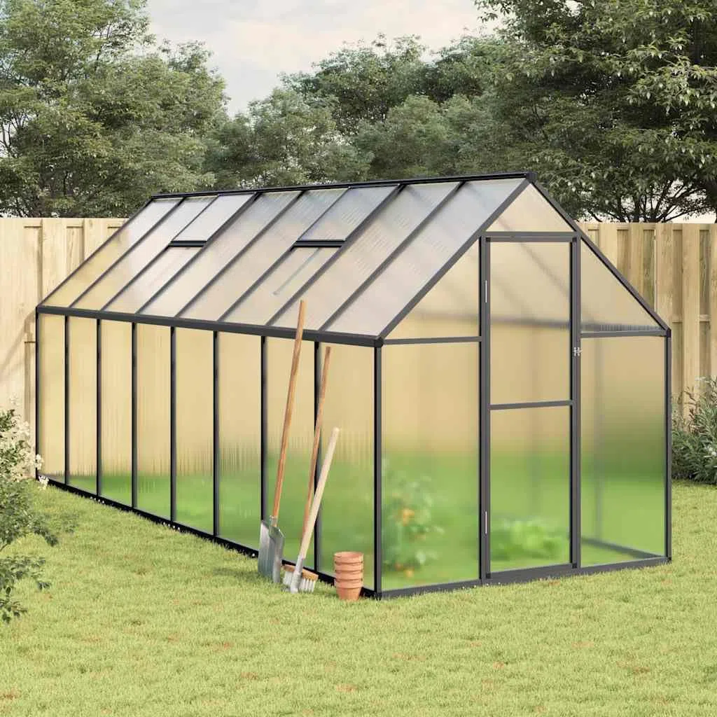 Gewächshaus 445x169x195 cm mit Fundamentrahmen Anthrazit Alu Treibhaus Pflanzenhaus Gartenhaus für Anzucht