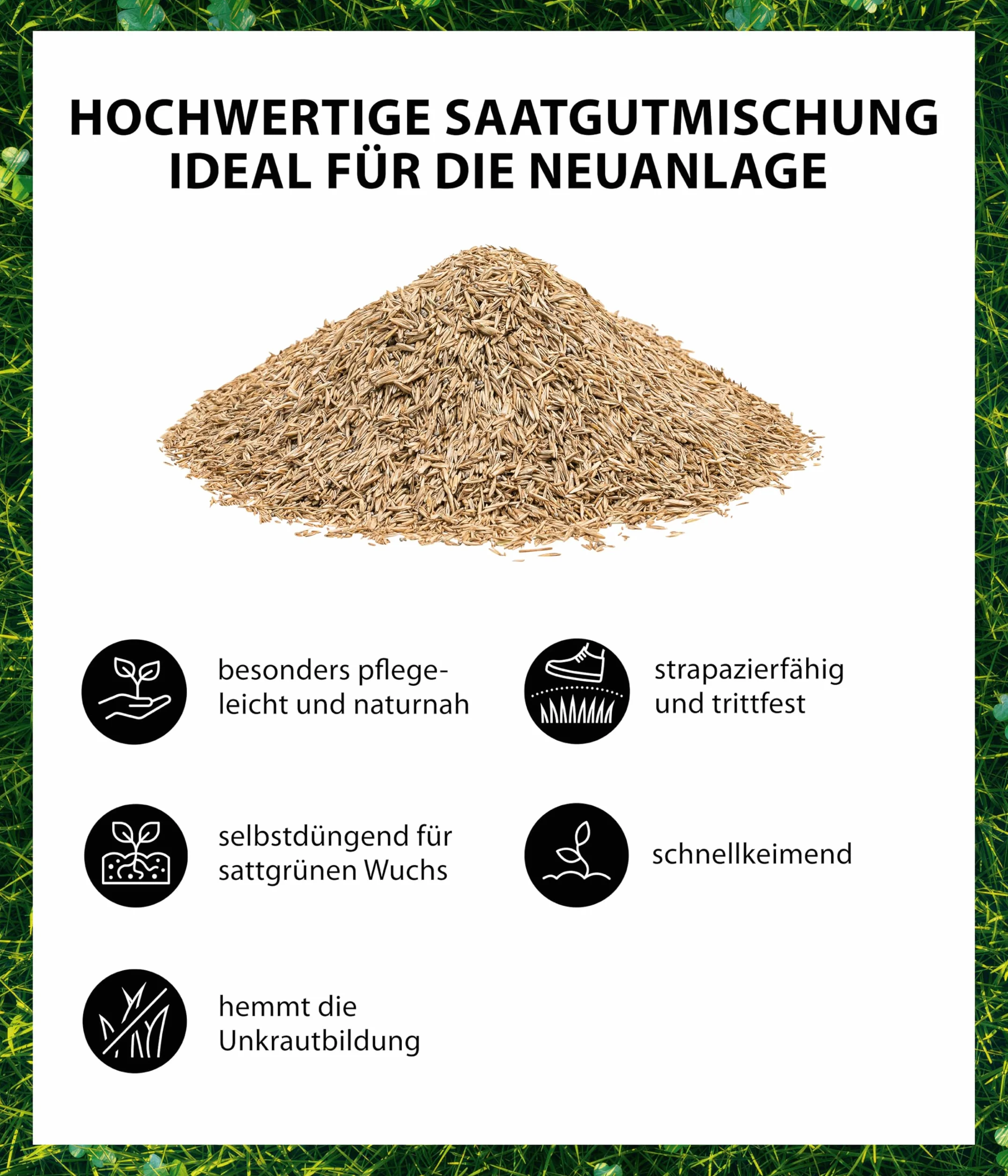 Dehner Saatgut Rasensamen, Mikroklee-Rasen, hochwertige Saatgutmischung, selbstdüngend/selbstkeimend, 625 g, für ca. 25 m², natur