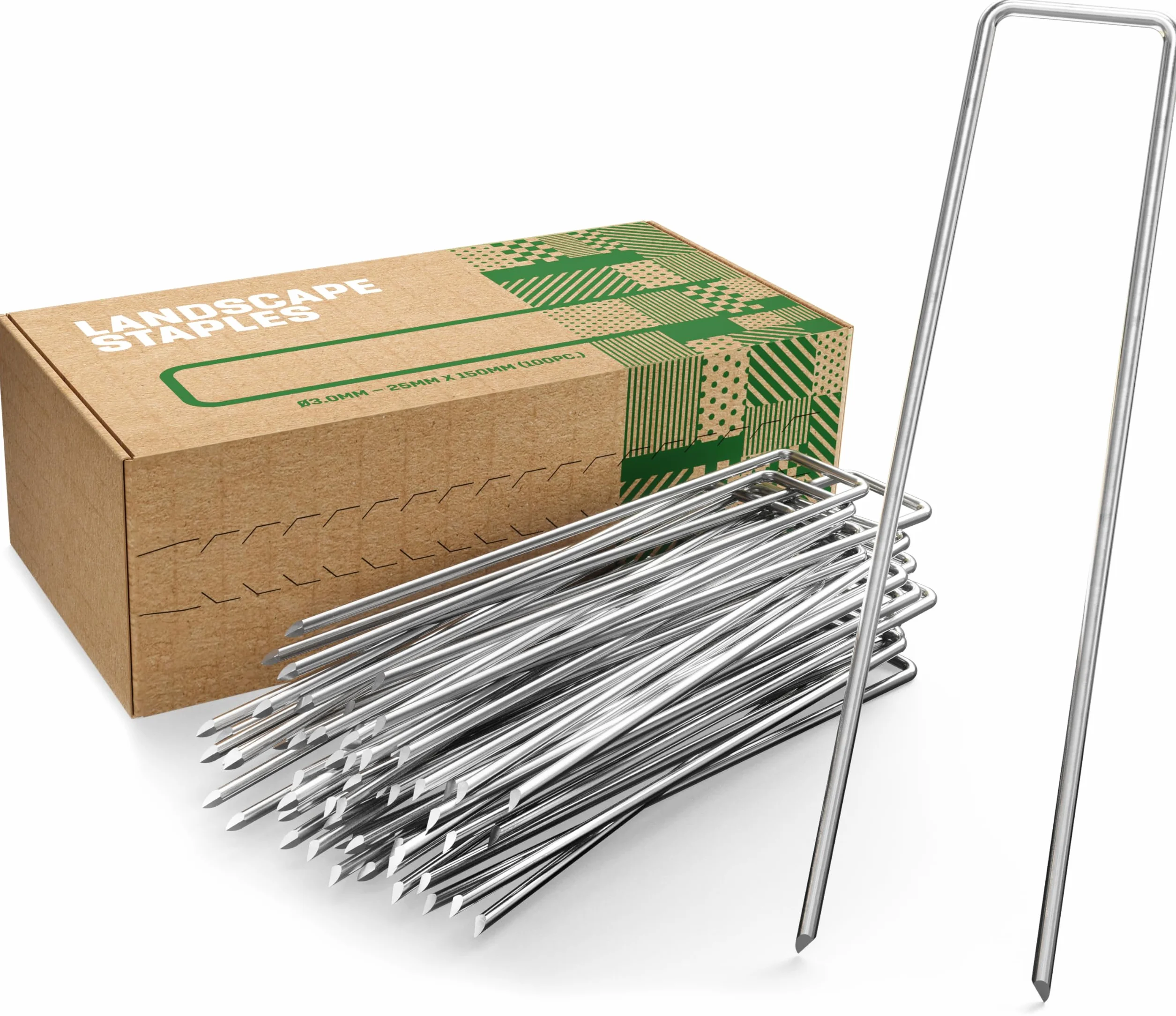 GardenGloss Rostfreie Erdanker aus Stahl (100 Stück) - 150 x 25 mm, Ø 3 mm | Stabile Bodenanker für Unkrautvlies - Gartenvlies - Zaun & Camping