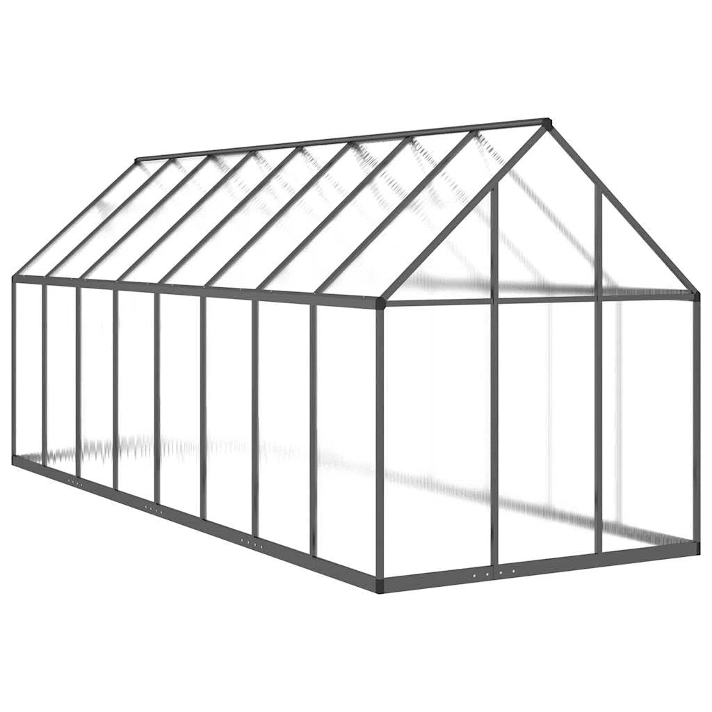 Gewächshaus 445x169x195 cm mit Fundamentrahmen Anthrazit Alu Treibhaus Pflanzenhaus Gartenhaus für Anzucht