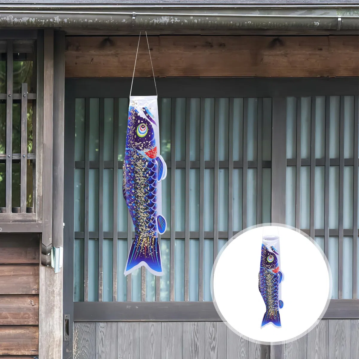 Ipetboom 1 Stück Koinobori Windsack Japanische Karpfenfahne Blau, 100x27cm Satin Fisch Flagge, Windspiel Deko für Garten, Hof, Terrasse, Balkon, Strand, Sushi Bar, Neujahr, Party und Outdoor