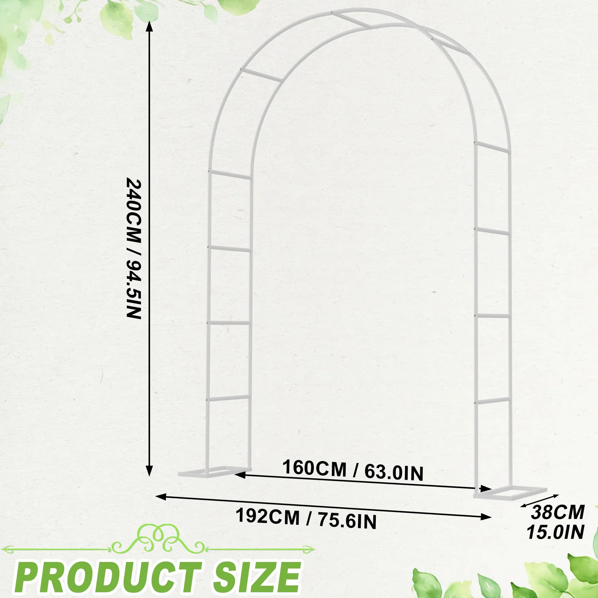 XMTECH Torbogen Rankhilfe, Gartenbogen aus Metall, 192x38x240cm, Stabiler Rosenbogen mit Bodenplatten, Rankhilfe für Kletterpflanzen, Rankbogen für Garten, Hochzeit & Feiern, wetterfest, Weiß