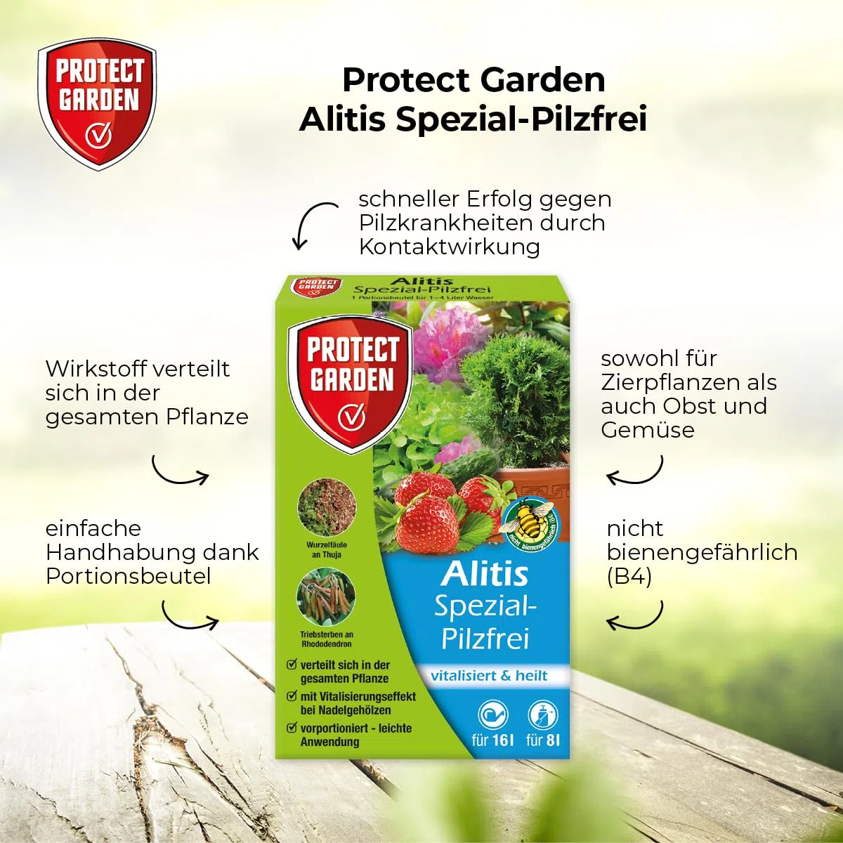 PROTECT GARDEN Alitis Spezial-Pilzfrei, gegen Pilzkrankheiten wie Wurzelfäule, Welkepilze und Triebsterben an Zierpflanzen, Obst und Gemüse, 40 g