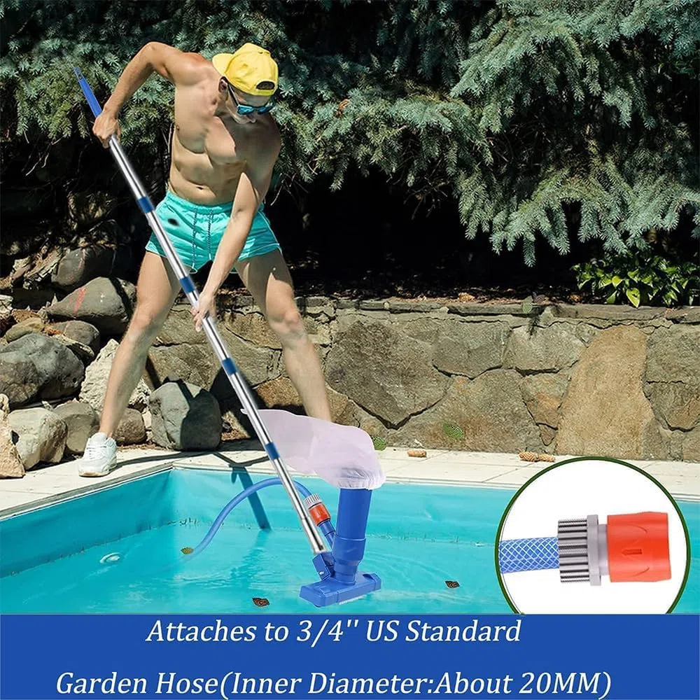 Poolsauger Bodensauger, Pool Reinigung Bodensauger mit Teleskopstange 180cm, Staubsauger Unterwasser mit Laubsack & Putztuch, Reinigungsbürste für Schwimmbad, Teich, Whirlpool, Bad und Spa
