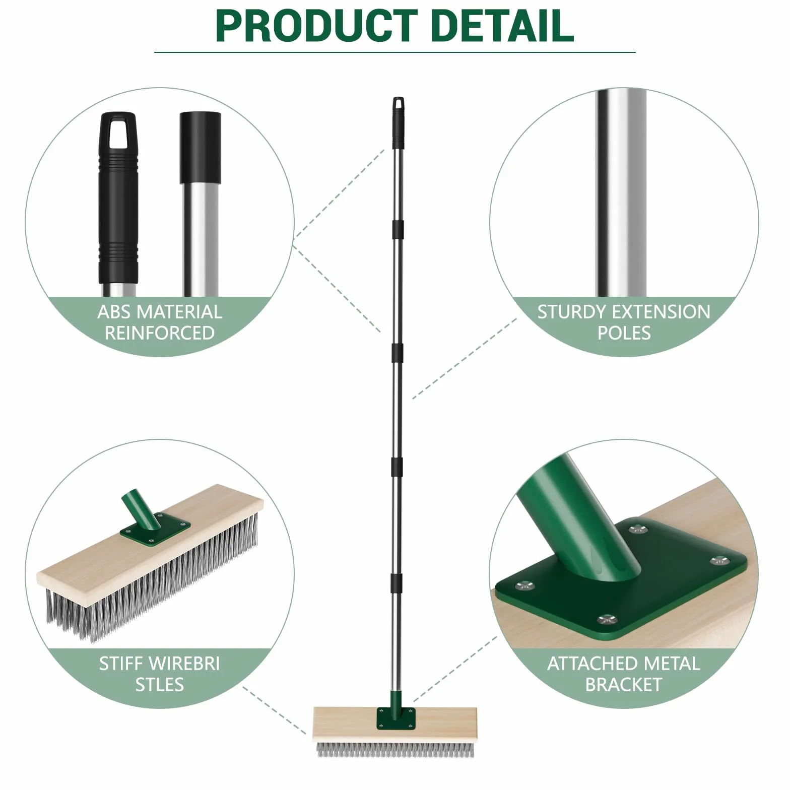 Stahldrahtbesen mit Teleskopstiel Edelstahl Drahtbürste Deckbesen Bürste Bodenschrubber Bürste für Terrasse, Deck, Garten