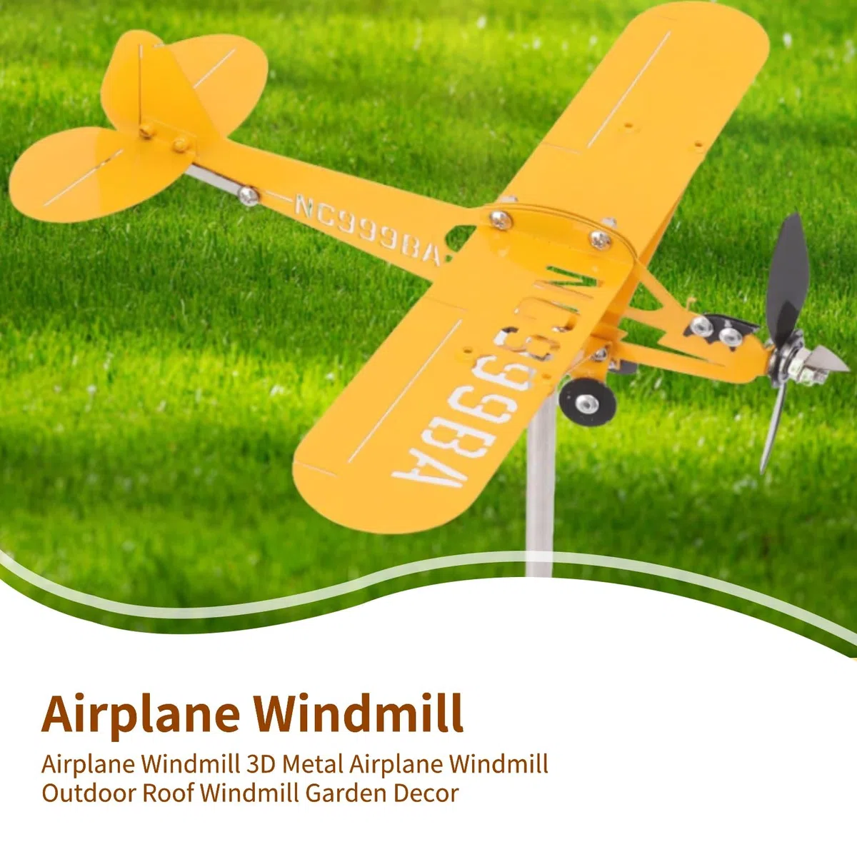 Cyrank Flugzeug Wetterfahne 3D, Metall Flugzeug Windmühle Für Hof, Garten Windrad Draußen Gartenskulptur, 3D-Windspiel, Wind Spinner Metall-Windanzeiger für Gärten, Terrasse, Rasen, Outdoor(L)