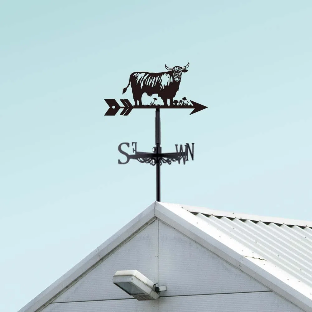 SUPERDANT Wetterhahn Mit Kuhmotiv Auf Der Autobahn Süße Kuh Windrichtungsanzeiger Aus Schwarzem Metall Schuppen Wetterfahne Tier Wetterfahnen Gartendekor Für Bauernhaus Garten Außenbereich Hof Dach