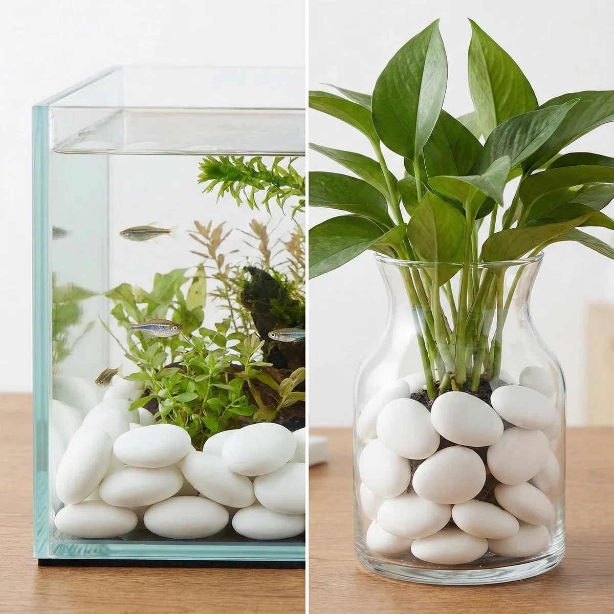 Weiße Steine zum Bemalen aus recyceltem Kunststoff, ideal für Malerei, Bastelarbeiten, Aquarien- und Vasendekoration. Größe 2–5 cm, Packung mit ca. 75 Stück.