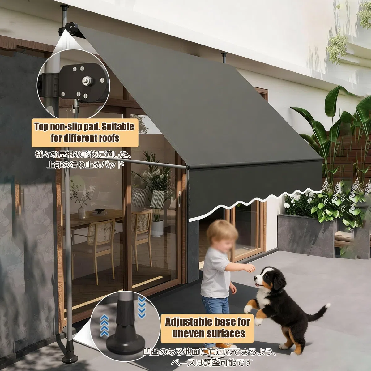 Einziehbare Markise, Markisen für Terrasse, manuelles Markise, einziehbare Sonnensegel, wasserabweisendes Polyester mit Kurbel für Balkon, Garten (Gelb und Weiß, 4 m)
