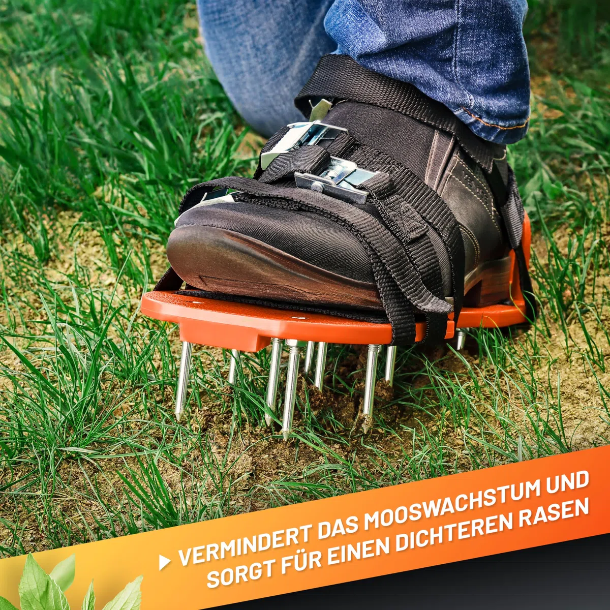 GRÜNTEK Rasenlüfter-Nagelschuhe für gesündere Rasenflächen, rutschfestes, rostfreie Dornen, zum Rasen Vertikutieren und Aerifizieren, Rasen-Belüfter-Sandalen Rasenlüfterschuhe