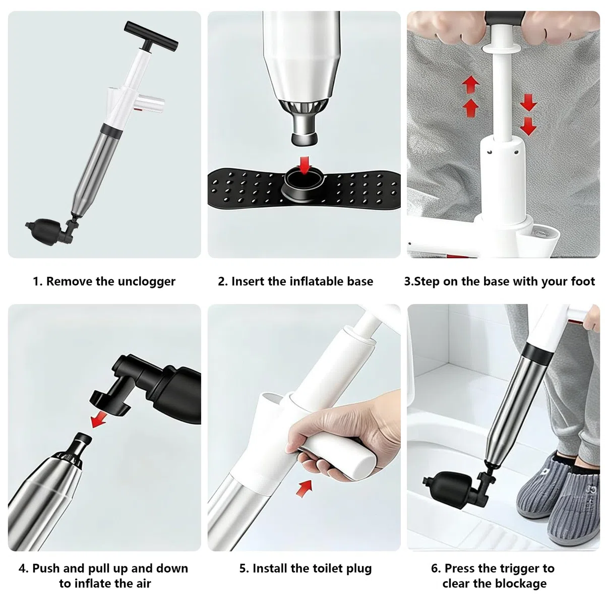 Hochdruck Abflussreiniger Pumpe,Toiletten Pömpel Abflussreiniger Pumpe, Pressluft Rohrreiniger, Rohrreiniger Druckluft Für Waschbecken, Toiletten, Badezimmer, Dusche, Küche, Weißer