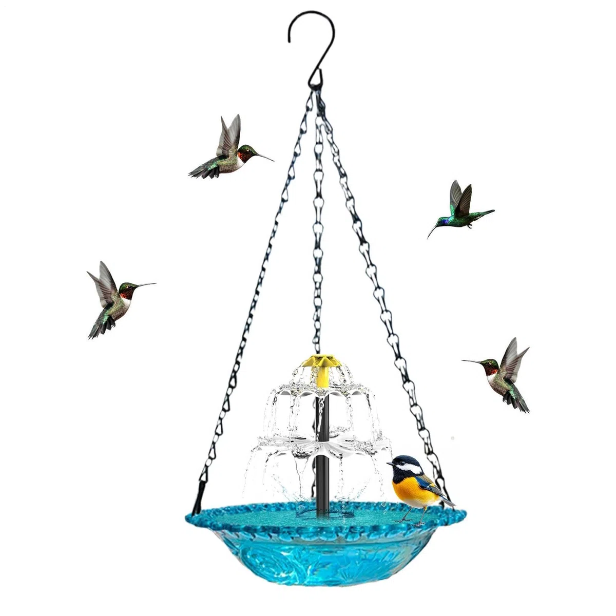 Hängender Solar Vogelbadbrunnen, Vogeltränke Hängend Springbrunnen, Gartenwasserfall Vogelbad Schale, Wasserspiel Dekoration Im Freien Für Vögel, Für Wilde Kolibri Finken Schmetterlinge