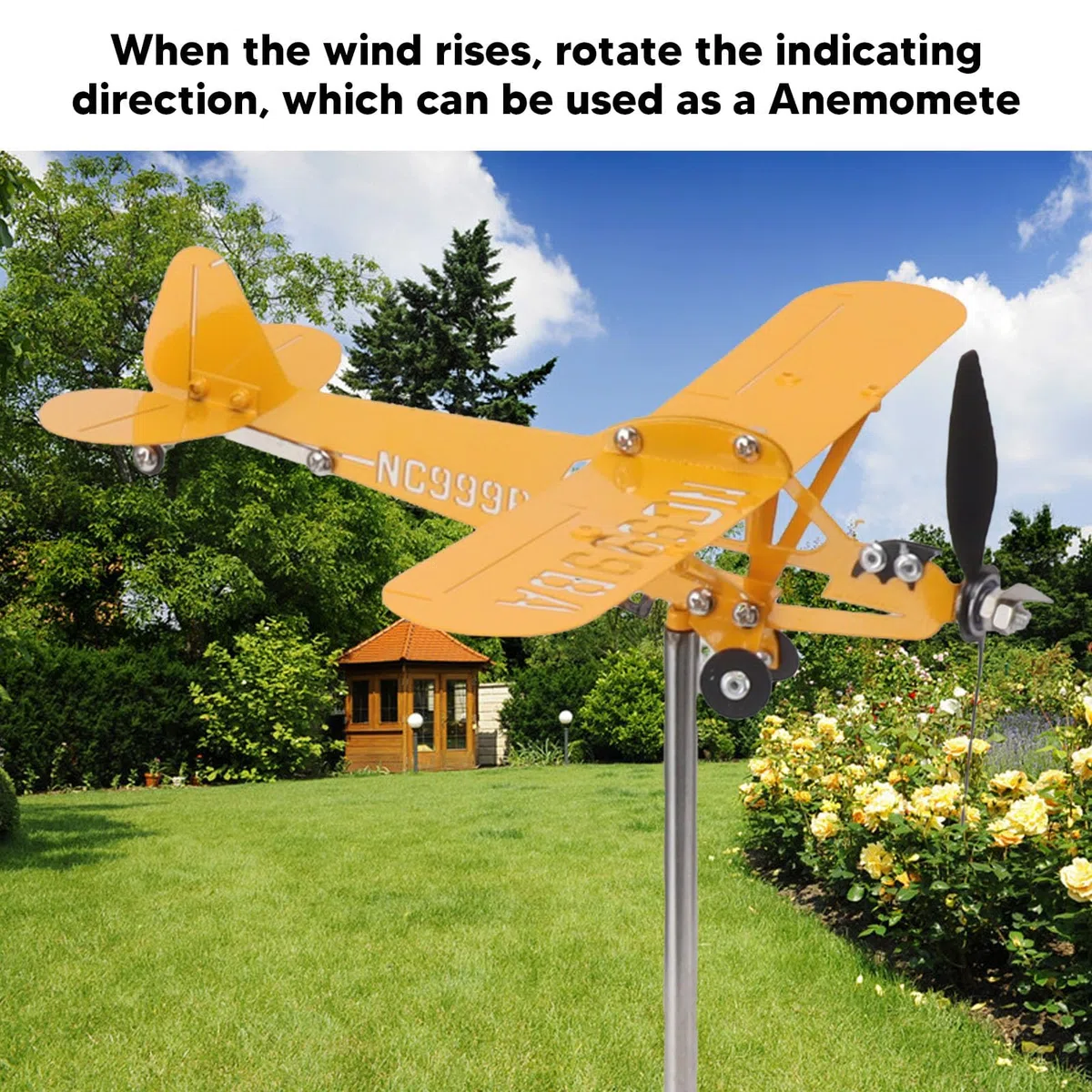 Cyrank Flugzeug Wetterfahne 3D, Metall Flugzeug Windmühle Für Hof, Garten Windrad Draußen Gartenskulptur, 3D-Windspiel, Wind Spinner Metall-Windanzeiger für Gärten, Terrasse, Rasen, Outdoor(L)