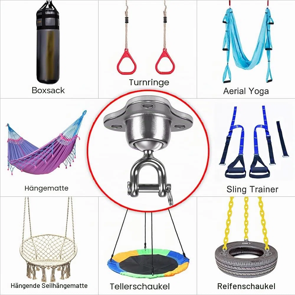 SELEWARE Schaukelhaken Schwerlast Hängesessel Outdoor - Drehhaken Boxsack Halterung Deckenhaken Holzbalken hängematte Befestigung Deckenhalterung für Reifennetz-Schaukel Gym Yoga 400KG Kapazität