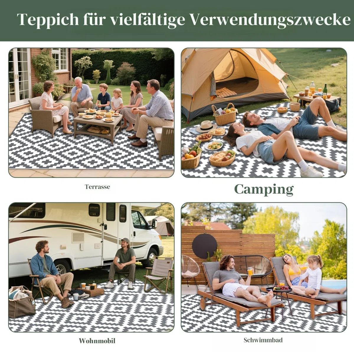 MOKANI Outdoor Teppich Wetterfest 120x180cm, Kunststoff Stroh/Plastik Reversible Matte UV-beständig Camping Patio Wasserdichter Außenbereich für Balkon Terrasse Pinic