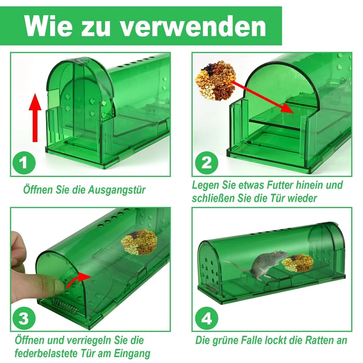 Cieex Lebendfalle für Maus, 4er Set Mausefalle Lebend Ratte, Tierfreundlich Lebendfalle Maus Hochsensibler Auslösemechanismus mit Luftlöchern, Wiederverwendbare Mausefalle für Mäuse